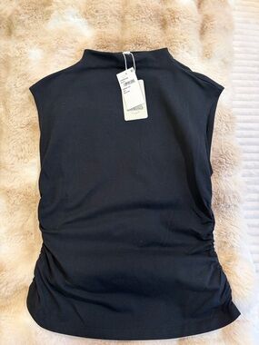 Weekend Black Sleeveless Mock-Neck Tank with Side Ruching Medium New with Tags